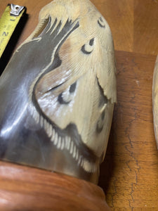 Horn carvings Peacocks detailed